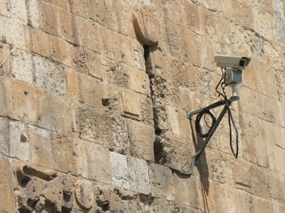 Ancient (arrowslit) vs. modern (camera) surveillance at Lions Gate