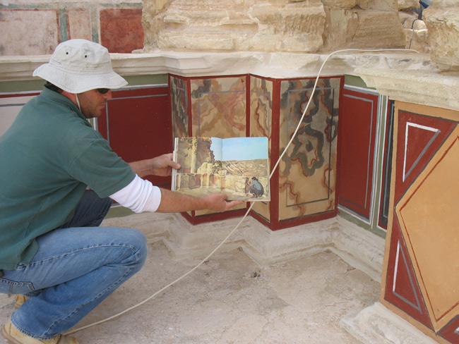 Restoration of frescoes at Herod's palace, Masada